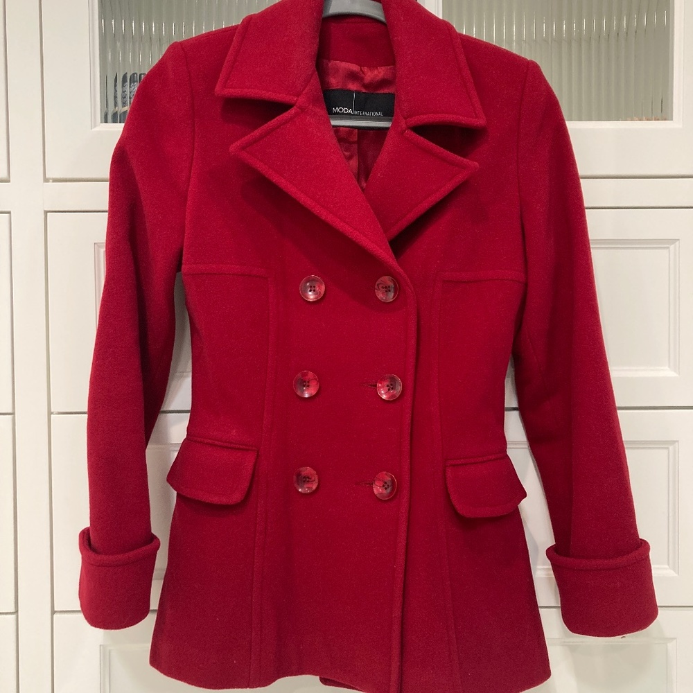Red wool coat from Victoria’s Secret.
